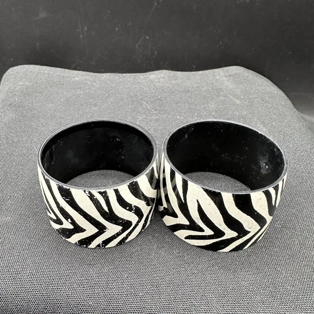 Black White Zebra Print Napkin Rings Set Of 6 Animal Pattern Table Decor Vintage